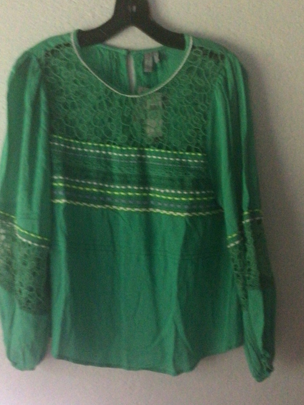 Women's Emerald Green Lace Yoke Blouse
